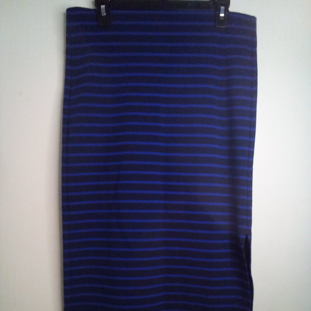 Loft Skirt Women M Ribbed Stretch Stripe Black Blue